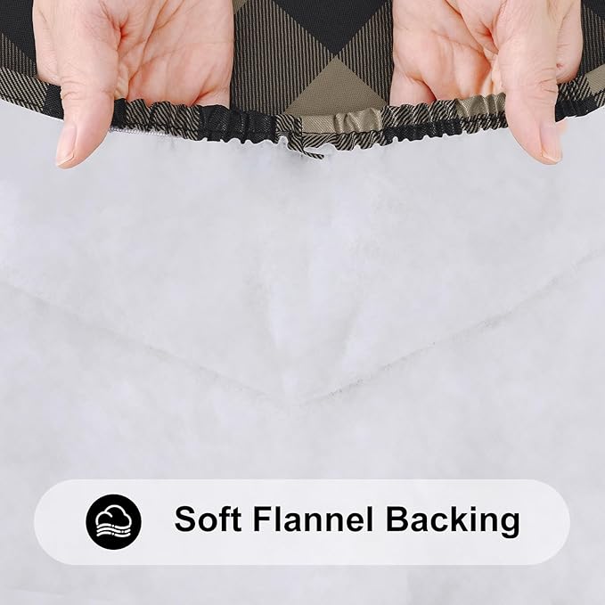 Smiry Rectangle Picnic Table Cloth, Elastic Waterproof Fitted Vinyl Tablecloths, Flannel Backed Buffalo Plaid Table Covers for Dining, Camping, Outdoor (Black and Khaki, 30" x 48")