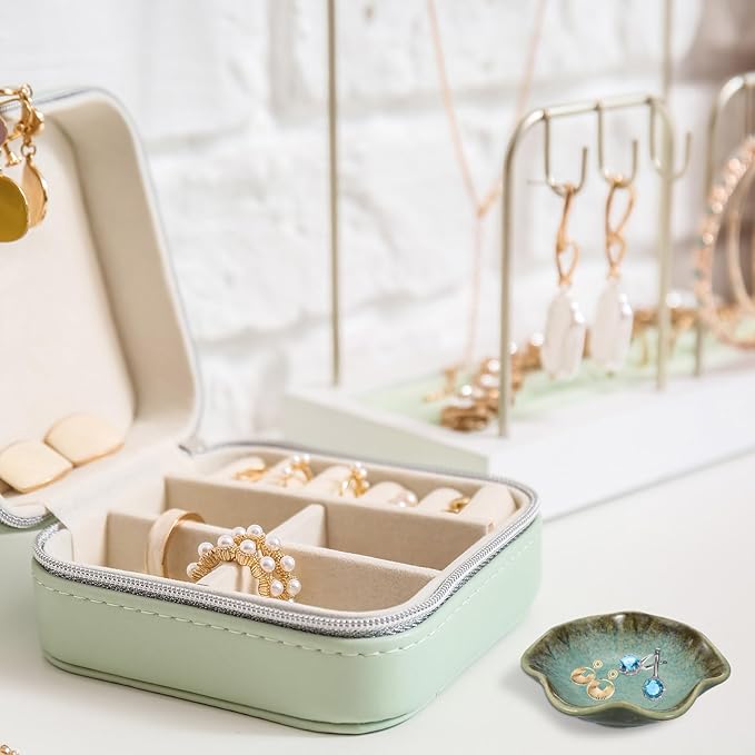 uxcell 1Pcs Ceramics Jewelry Plate, Lotus Leaf Shape Key Holder Bowl for Entryway Table Decor Small Ring Tray Dish Gift for Women Girlfriend, Grass Green
