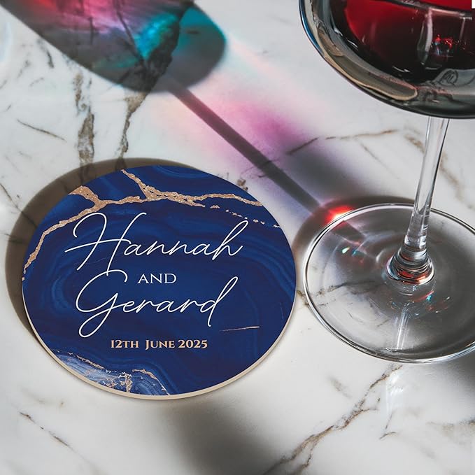 100 Pack Personalized Wedding Coasters, Custom Cardboard Coasters for Drinks with Photo Print and Text, Keepsake Wedding Favors and Gifts for Couples, 3.95" Round (Design 5)