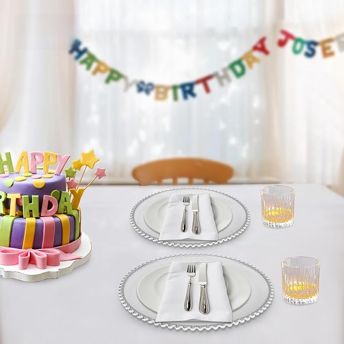 50 Pcs Charger Plates Set, Round Charger Plates, Reusable Serving Plates Embossed Rim Plastic Chargers Plate Decorative Round Plate Chargers for Dinner Plate Table Wedding Shower Decoration