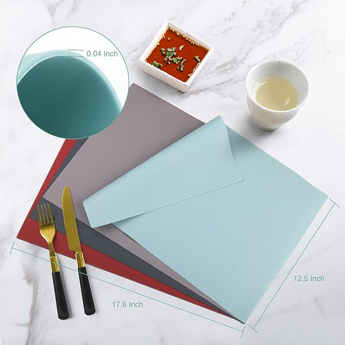 IYYI Silicone Placemats, Placemats for Kids, Placemats Set of 4, Waterproof Heat Resistant Non-Slip Table Mats for Dining Table, Easy to Clean