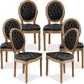 SoarFlash French Dining Chairs Set of 6, Vantage Dining Chair with Round Back, Farmhouse Country PU Leather Dining Chair for Kitchen,Bedroom,Black