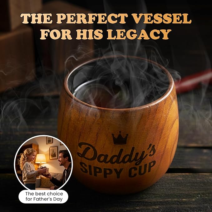 Daddy's Sippy Cup, Charred Wooden Whiskey Glasses, Bourbon Drinking Glass, Whiskey Gifts for Dad, Old Fashioned Whiskey Tumbler, Great Bourbon Gifts for Men, Dad, Husband, Brother, Whiskey Lovers
