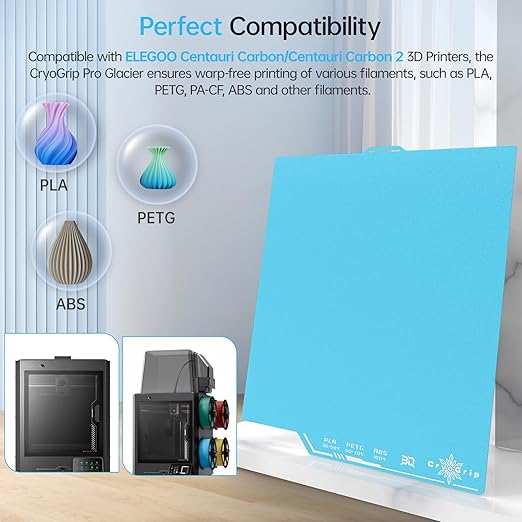 BIQU Cryogrip Pro Frostbite Cold Build Plate Compatible with ELEGOO CC/CC 2 3D Printers 260x283MM Centauri Carbon Build Plate Double-Sided Upgrade Room Temperature Print Removable Surface Platform