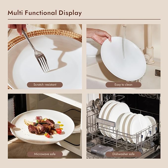 KINGSTONE Bone China Dinnerware Sets, 18-Piece Dinnerware Set for 6, Lightweight Durable, Microwave and Dishwasher Safe, Tableware for Daily Use with Elegant Design, White