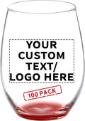 DISCOUNT PROMOS 100 ARC Stemless Wine Glasses Set, 21 oz. - Customizable Text, Logo - Chardonnay, Cabernet, Merlot, Sauvignon - Red