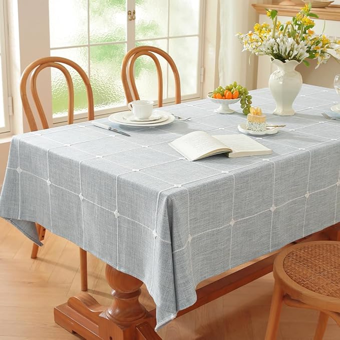 Zobesta Blue Table Cloth Rectangle Table 60 x 84 Inch, Cotton Blue Linen Gingham Tablecloth Rectangle Boho Tablecloth for Outdoor, Party, Holiday, Picnic, Dining