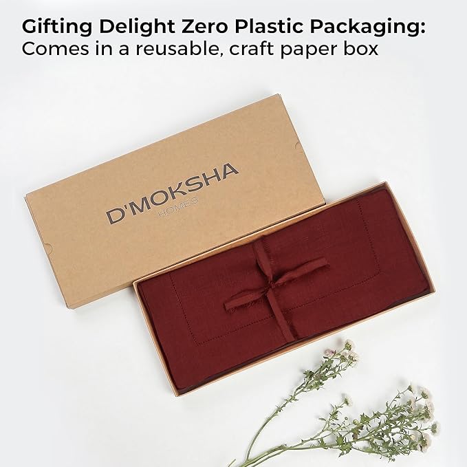 D'Moksha Homes Linen Dark Red Table Runner 60 Inches - Classic Hemstitch, 100% Pure Linen Coffee Table Runner 14 x 60 Inch Ideal for Dresser Tables, Valentines, Spring