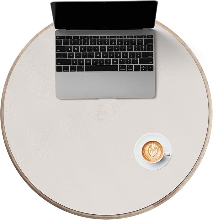 CENNBIE 23.6 Inches Round Table Mat - Cork Leather Placemats - Suitable as Side Dining Coffee Table Cover (Cream)