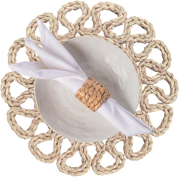 13.8" Set of 12 Round Seagrass Placemats | Boho Woven Rattan Table Mats | Farmhouse Wicker Spring Plate Chargers Like Water Hyacinth, Seagrass for Wedding, Party, Christmas, Events