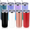 Volhoply 8 Pack Skinny Tumblers with Lid and Straw, 20oz Stainless Steel Straight Tumbler Bulk, Vacuum Insulated Coffee Mug for Home, Office, Travel, DIY (Assorted,8 Pack)