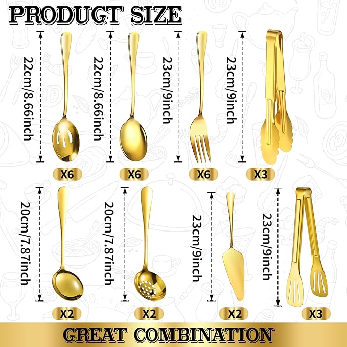 30pcs Stainless Steel Serving Utensils Set for Parties &Buffets, Catering, Banquets, Weddings and Events (GOLD)