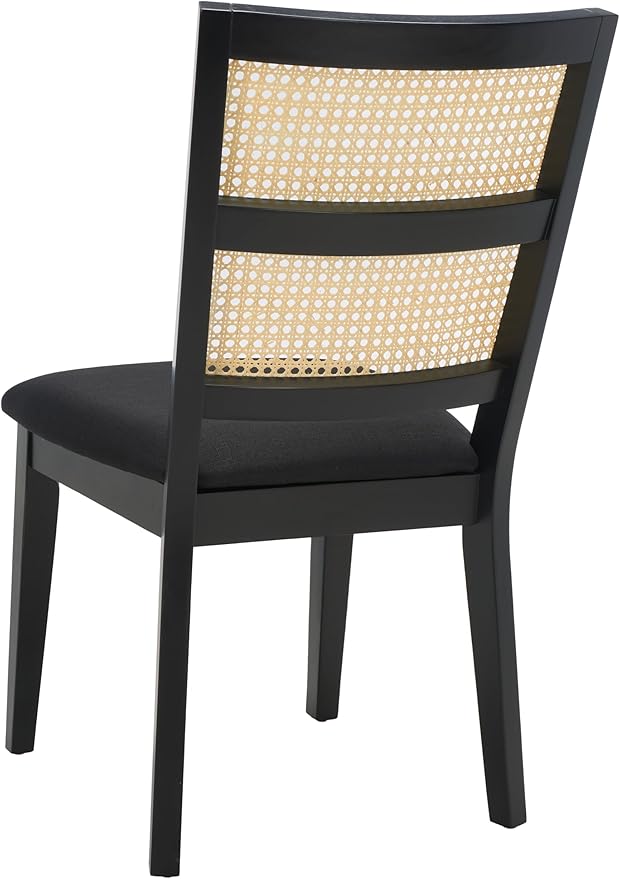 SAFAVIEH Home Collection Toril Coastal Black Frame/Black Upholstery/Natural Cane Dining Chair Set of 2