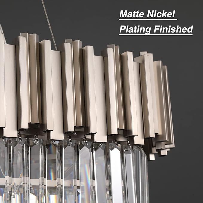 L51.2 Nickel Rectangle Crystal Chandelier for Dining Room Modern Luxury Light Fixture Linear Kitchen Island Contemporary Pendant Ceiling Light Oval Raindrop Chandelier Lighting 19-Light