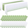 Breling 24 Pack White and Sage Green Disposable Plastic Tablecloths and Satin Table Runner Set, 54 x 108 Inch Tablecloth, 12 x 108 Inch Table Runners for Wedding Graduation Birthday Baby Shower