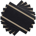 Placemats Set of 6 Durable Placemats Washable Kitchen Plastic Luxurious Table Mats for Home/Dining Room Decoration (Black)