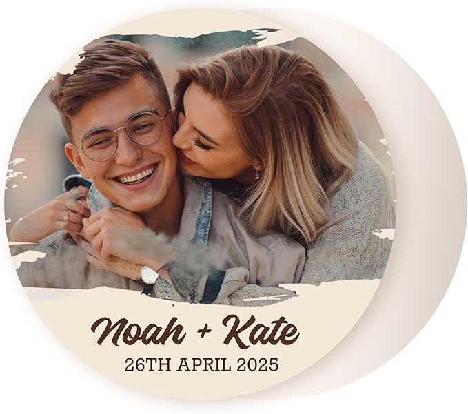 100 Pack Personalized Wedding Coasters, Custom Cardboard Coasters for Drinks with Photo Print and Text, Keepsake Wedding Favors and Gifts for Couples, 3.95" Round (Design 6)