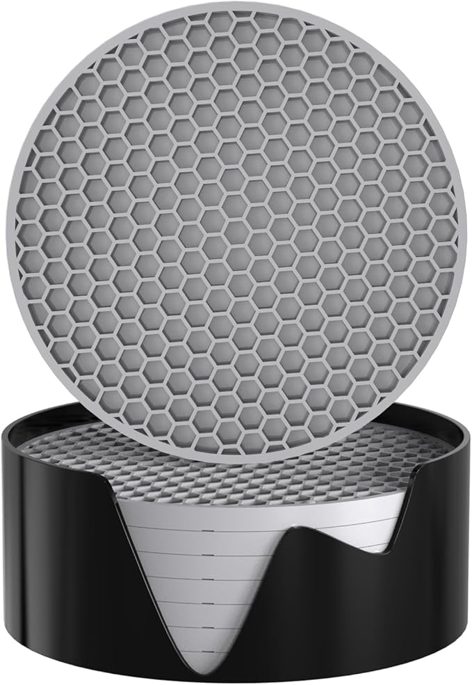 Silicone Coasters [8 Pack] with Holders Drink Coasters, for Hot or Cold Drinks Thickened, Non-Slip, Non-Stick (Gray)