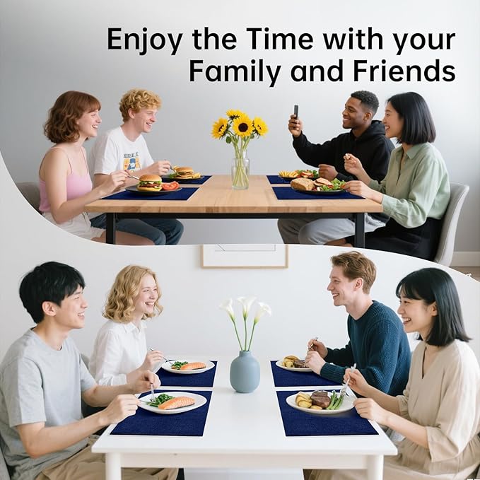 Blue Forest Placemats Set of 6, Dual-Layered Thickened Faux Linen Table Mats Heat Resistant Machine Washable Wrinkle Free Place Mats for Kitchen Dining Outdoor/Indoor (NavyBlue)