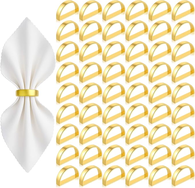 50 Pcs Gold Napkin Rings, Matte Gold Semicircle Thanksgiving Napkin Rings, Modern Serviette Napkins Ring for Table Settings, Kitchen Dinner Party Wedding Decorations