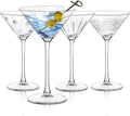 Joeyan Handmade Etched Martini Glasses,Crystal Cocktail Glassware with Dots Strips Pattern,Drinking Glasses for Espresso Martini Cosmopolitan Manhattan Gimlet,Set of 4,8.5 oz