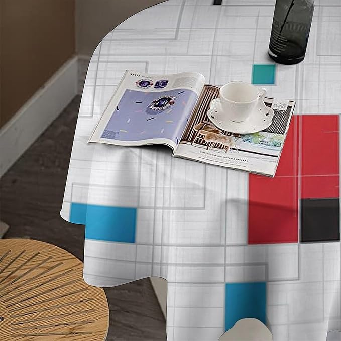 Mid Century Round Tablecloth, Abstract Geometric Mid Century Retro 50S 60S Tablecloth for Home Party Dining Room Kitchen Decor 70Inch(178cm)