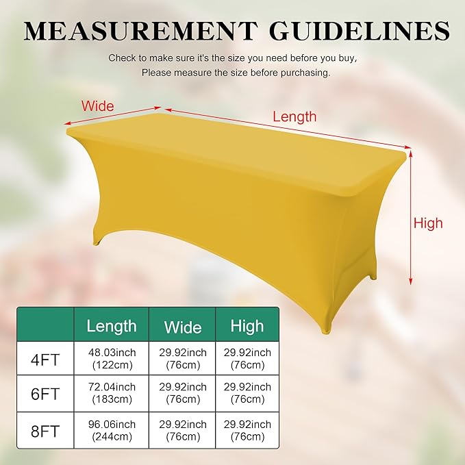 4FT Table Cloth for Rectangular Fitted Events Stretch Yellow Table Covers Washable Spandex Tablecloth Protector for Party, Wedding, Cocktail, Banquet, Festival