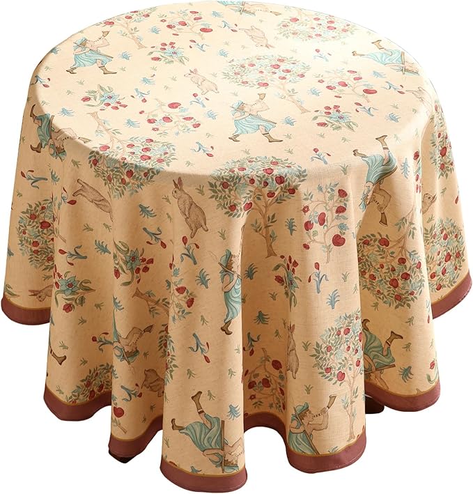 patdrea Designer Beige Tablecloth for Round Table,Vintage Italian Linen Trees Pattern Table Cloth,Decor Cover for Kitchen Dining Christmas,Thanksgiving,Tea Party,Diameter 55"-Tatiana a