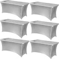 Obstal 6 Pack Stretch Spandex Table Covers for 6 Foot Tables - 6 FT Rectangular Fitted Tablecloth Protector for Wedding, Banquet, Party (Stamping Silver, 72'' Length x 30'' Width x 30'' Height)