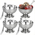 4 Pcs Stainless Steel Ice Cream Bowls Footed Dessert Cups for Sundae Parfait Yogurt Pudding Cake Salad Fruit Snacks Home Kitchen Use