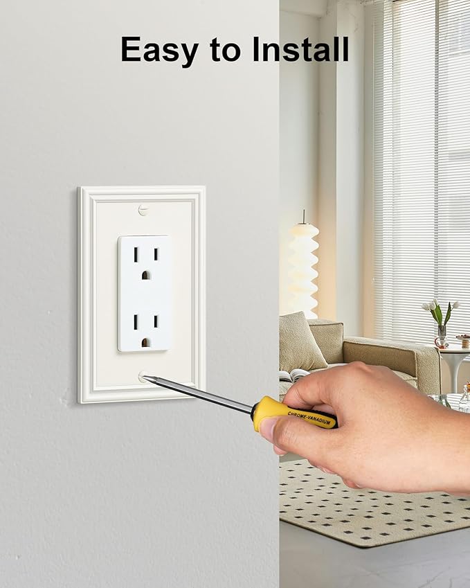 2-Pack Decorator Outlet Cover Plate, Light Almond Decorative Switch Plates and Outlet Covers, Durable Zinc Alloy Wall Plates for Electrical Outlets, Receptacle, GFCI Outlet, Dimmer Switch