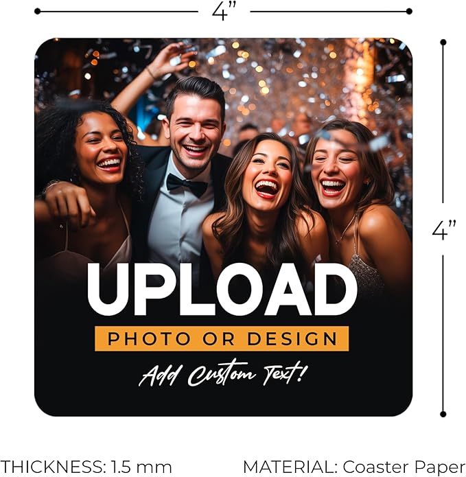 10 Pack Personalized Drink Coasters, Custom Cardboard Coasters with Photo and Text, Design Your Own Coaster for Events, Parties, Bars, and Unique Gifts, 3.95" Round, Design 1