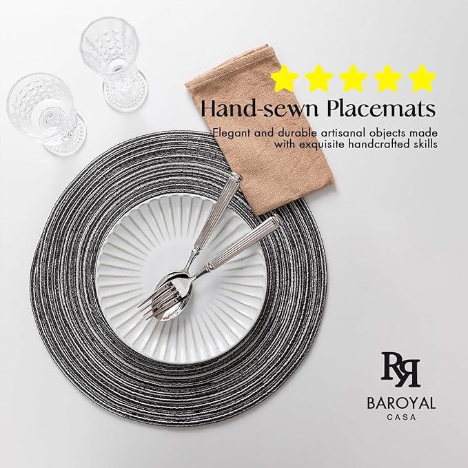 Round Placemats Set of 6 Woven Placemats Washable Braided Table Mats for Dining Table Heat Resistant Non-Slip Circle Place Mats(Mixed Gray)