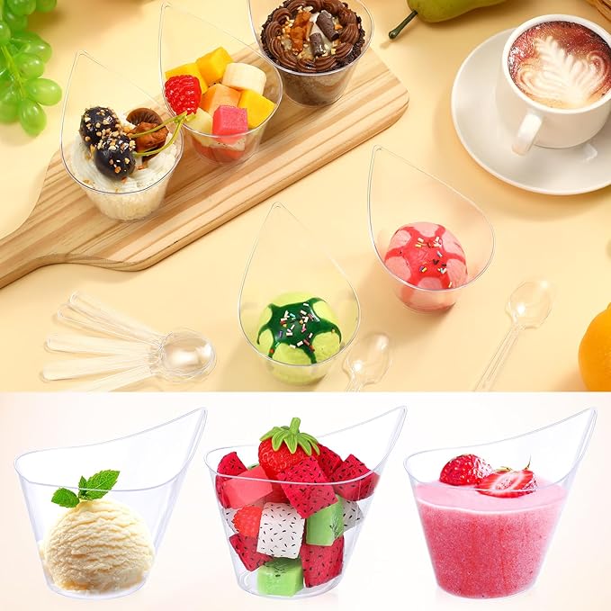 250 Pack Clear Plastic Dessert Cups with Tasting Spoons, Appetizer Cups Yogurt Parfait Bowls with Spoons for Party Supplies Catering Chocolate Desserts Buffet Food Display (5 oz)