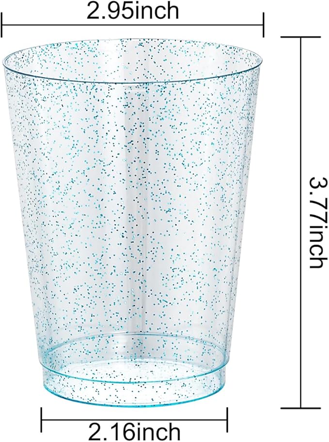 DaYammi 100 Pack 10 oz Blue Plastic Cups Disposable Cups Tumblers, Elegant Blue Glitter Party Drinking Cup Perfect for Wedding, Fancy Disposable Cups Plastic Cocktail Glasses Wine Glasses for Party