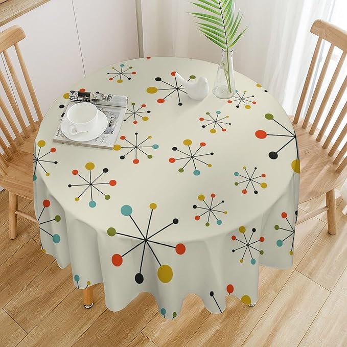 Medieval Round Tablecloth, Boho Mid Century Abstract Modern Retro Colors Pattern Tablecloth for Home Party Dining Room Kitchen Decor 70Inch(178cm)