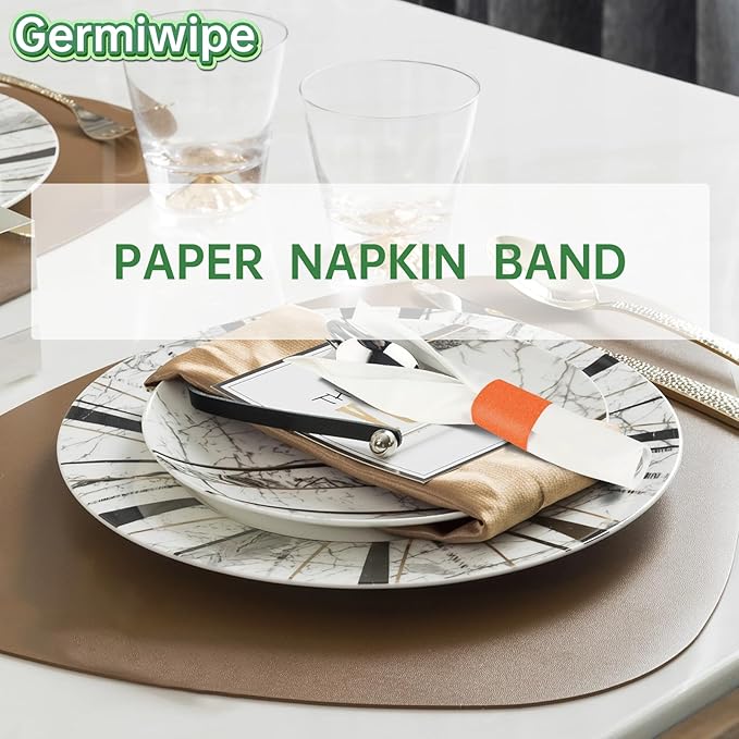 Germiwipe 500 Pcs Orange Self-Adhesive Paper Napkin Bands - Disposable Napkin Rings for Silverware Wraps, Ideal for Restaurants, Weddings, Parties & Catering Events