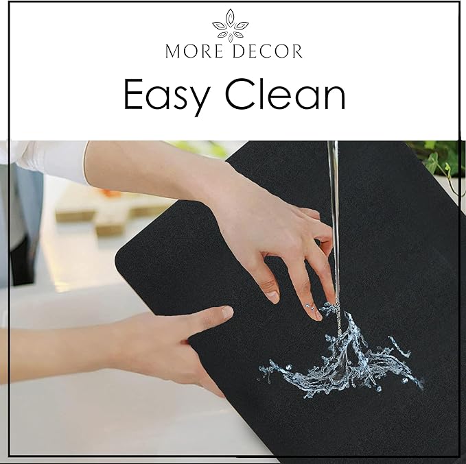 More Décor Faux Leather Placemats Set of 4 for Dining Table – Waterproof, Wipeable, Washable, Stain & Heat Resistant, Non-Slip Table Mats – 12 X 17 Inch (Solid Black, 4)