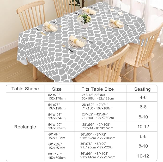 Smiry Rectangle Table Cloth, Waterproof Vinyl Tablecloth with Flannel Backing for Rectangle Tables, Wipeable Spillproof Plastic Tablecloths for Dining, Camping and Indoor (52"x70", Light Grey)