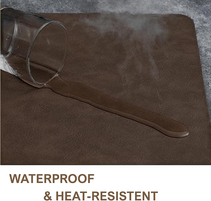 Premium Faux Leather Placemats Set of 6 – Waterproof, Heat-Resistant, Reversible & Non-Slip Table Mats for Kitchen, Dining, Indoor/Outdoor Use (Black Brown)