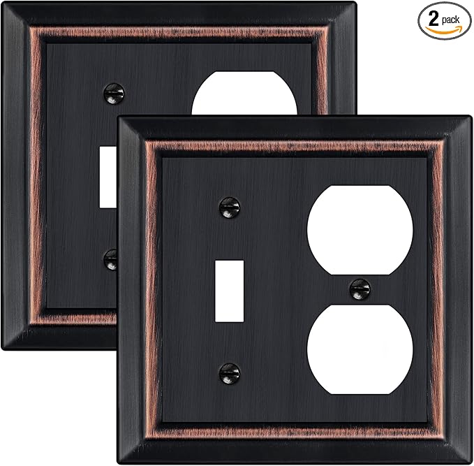 Metal Wall Plate for Electrical Outlets, Decorative Aged Bronze Switch Plates Outlet Cover, Light Switch Cover Plate, 2-Gang Wall Plates (Toggle/Duplex, 2 Pack)