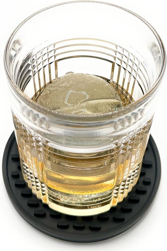 Happitasa 4.25 Inch Bar Mat Style Silicone Beverage Coasters, Set of 6 with Holder (Black)