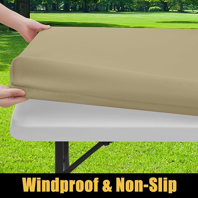 Smiry Rectangle Picnic Table Cloth, Waterproof Elastic Fitted Tablecloths for 5 Foot Tables, Washable Polyester Table Cover for Camping, Indoor and Outdoor (Taupe, 30"x60")