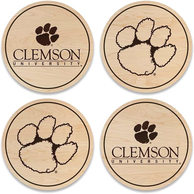 LazerEdge Clemson Tigers Wooden Coaster Set - Maple Wood - Officially Licensed Product - 4-Pack