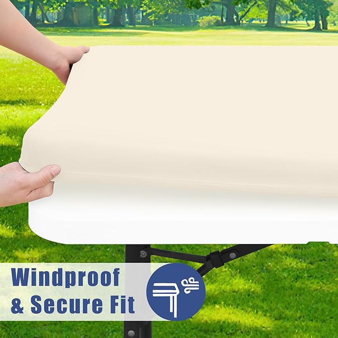 Spandex 4 Foot Rectangle Table Cloth 2 Pack, Elastic Fitted Tablecloths for Picnic, Stretch Washable Patio Table Cover for Outdoor, Camping, Banquet and Parties (Champagne, 24"x48")