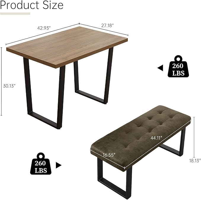 3-Piece Corner Dining Table Set with Bench, 70 Inch Space-Saving Breakfast Nook for Kitchen & Dining Room(Walnut Table+Right Seat Brown Bench)
