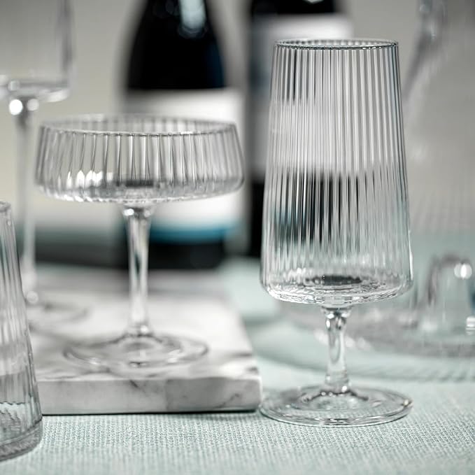 Zodax Bandol Fluted Textured Glasses or Stemware Sets of 2 or 4 (Wine Glasses S/4)