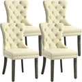 KCC Faux Leather Dining Chairs Set of 4, Upholstered High-end Tufted Dining Room Chair with Nailhead Back Ring Pull Trim Solid Wood Legs, Contemporary Nikki Collection Modern Style for Kitchen, Beige