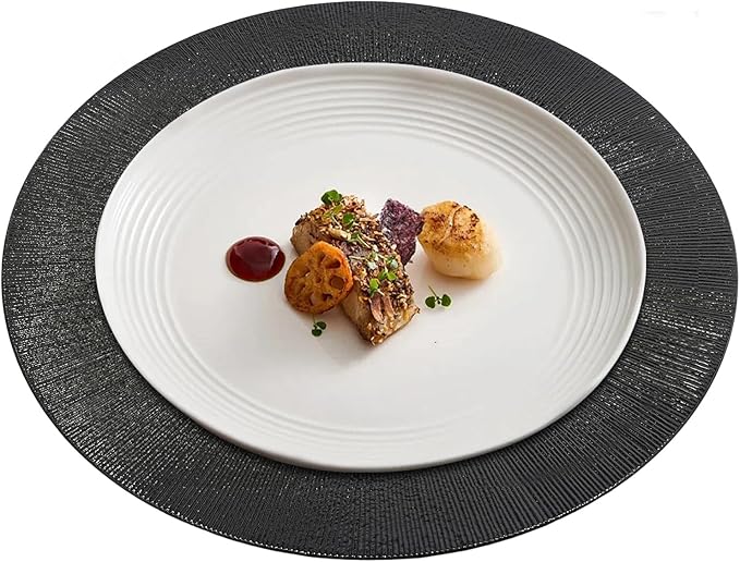 Charger Plates, 100pcs Black 13inch Plastic Dinner Plate, Round Plastic Dinner Plate with Delicate Texture for Parties Wedding (Black)