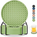 Coasters for Drinks, Silicone Coasters Set of 6 with Metal Holder, Outdoor Coaster for Coffee Table, Non-Slip Rubber Table Cup Mat Desk, Heat Resistant & Scratch-Proof (Green)